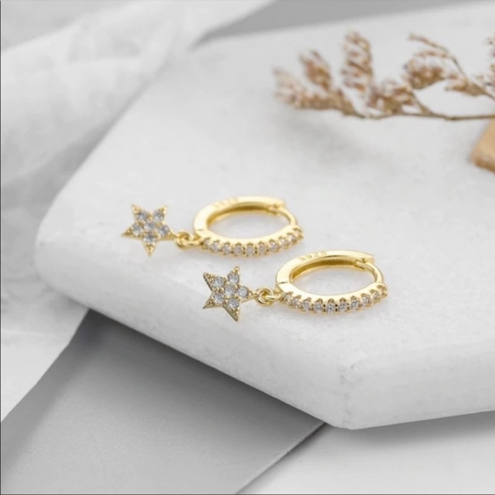 NEW STAR GOLD 925 STERLING SILVER HOOP EARRINGS,WONDERFUL EARRINGS,WOW EARRINGS - Picture 3 of 6